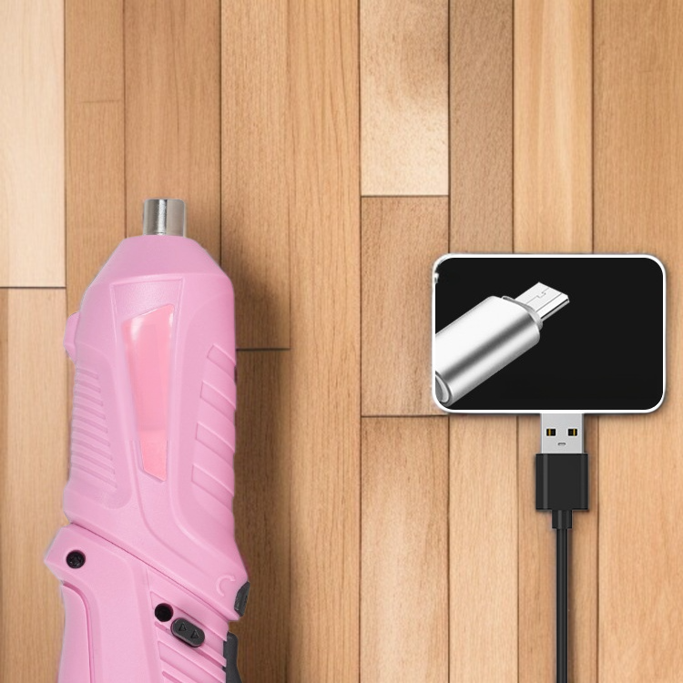 룽샤 전동 드라이버 휴대용 핑크 충전식 무선 충전 접이식 케이블 나사 비트
