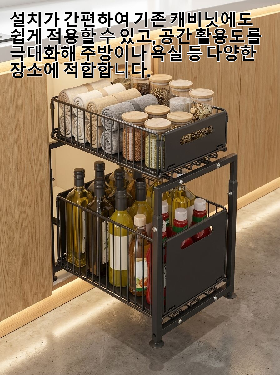 이중 슬라이딩 캐비닛 수납 선반 전체 모습