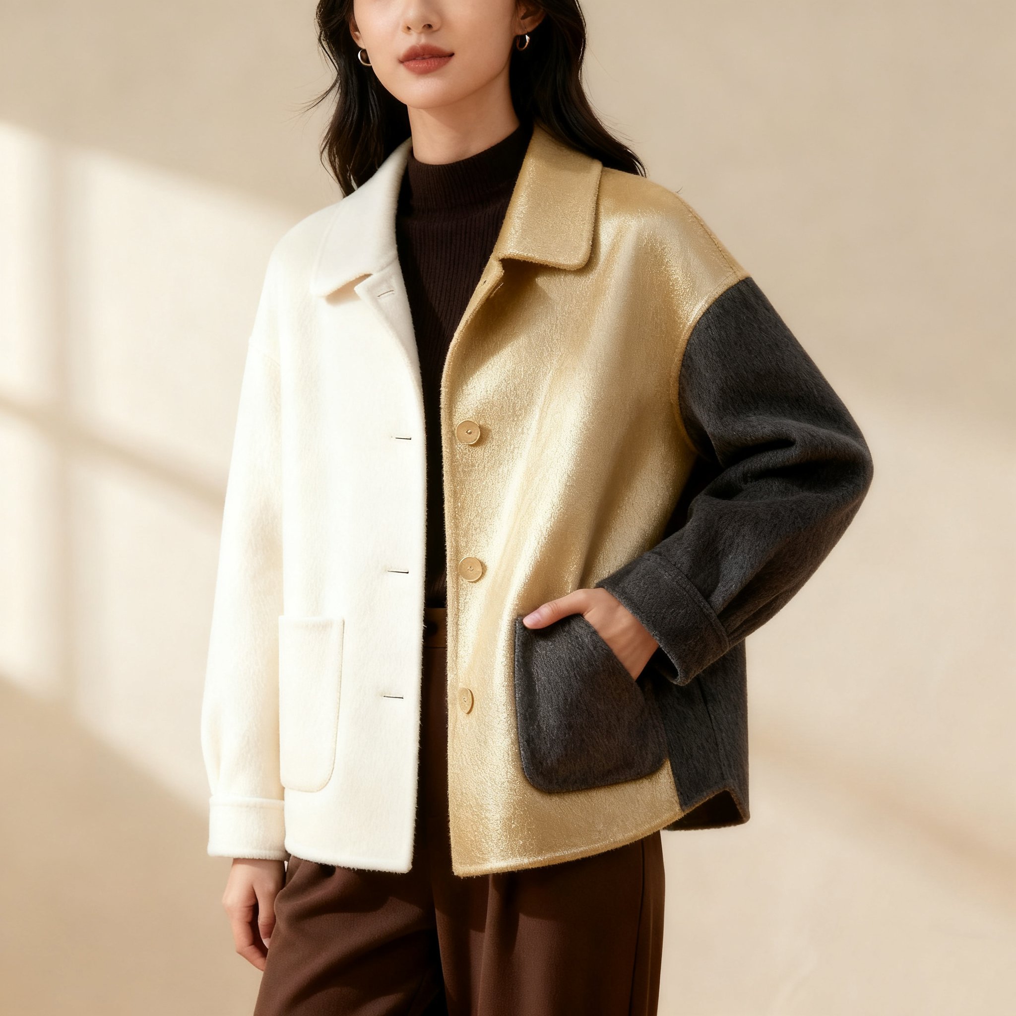 세련된 배색 디자인 아우터 전면 이미지