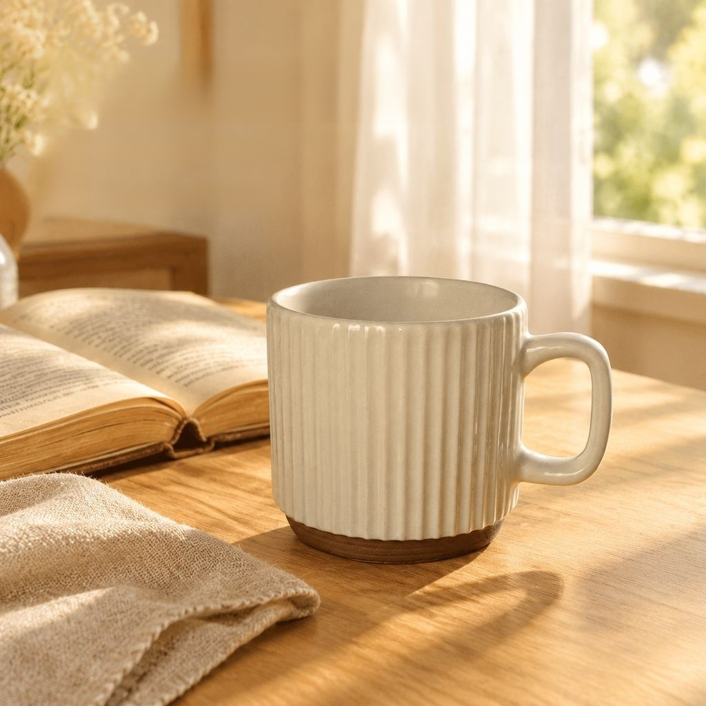 Retro Beige Vertical Stripe Stacking Mug
