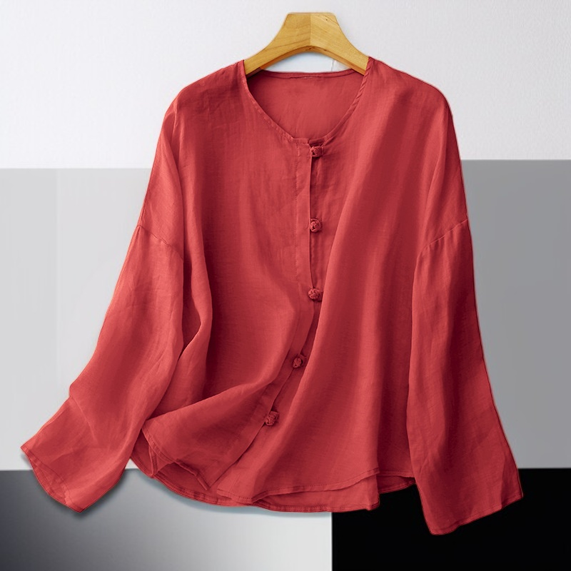 레트로 코튼 리넨 중국식 단추 셔츠