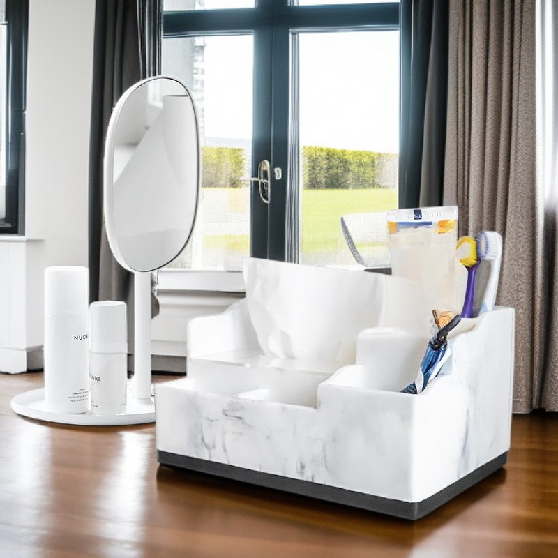 صندوق تخزين مصمم بدقة لحوض الغسيل وحامل فرشاة الأسنان