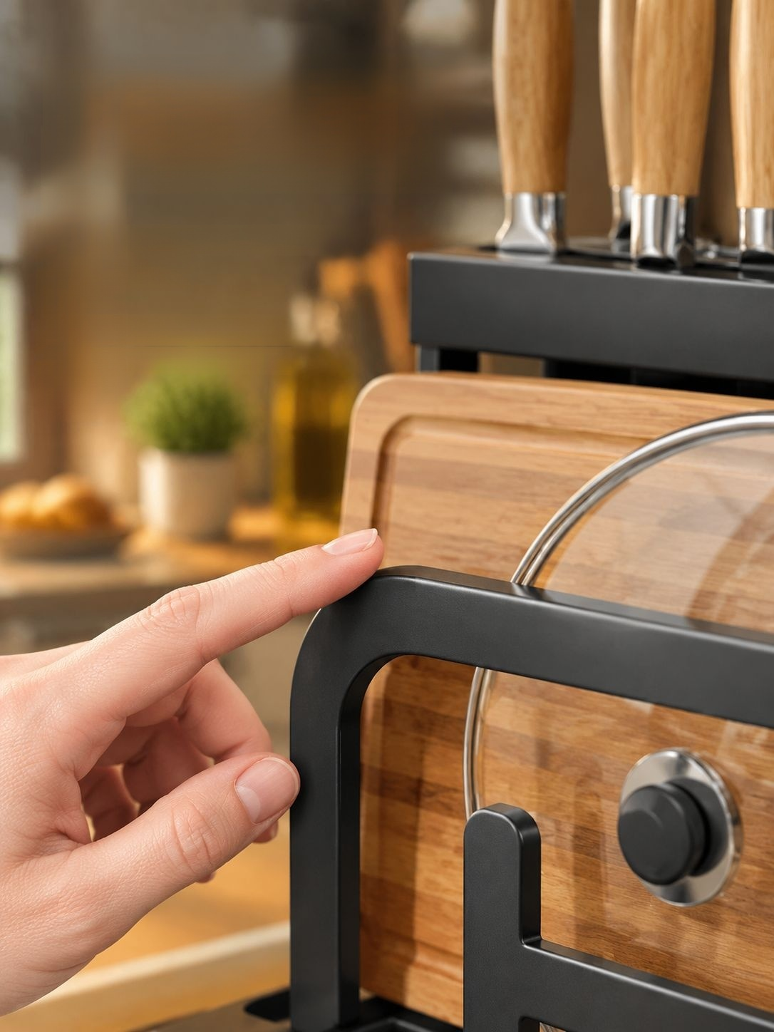 Range-couvercle de casserole avec porte-couteaux multifonction