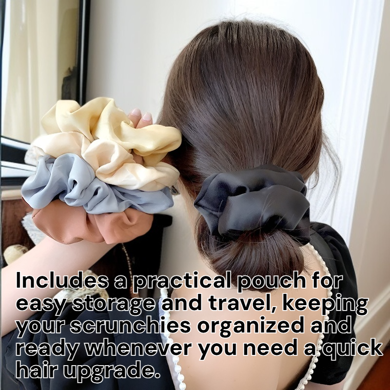 Silky Volume Plain Scrunchie 5pcs Set + Pouch RK24