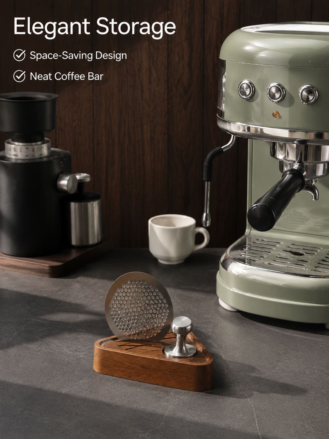 Coffee Distribution Mesh Storage Base, Universal Wooden Filter Holder