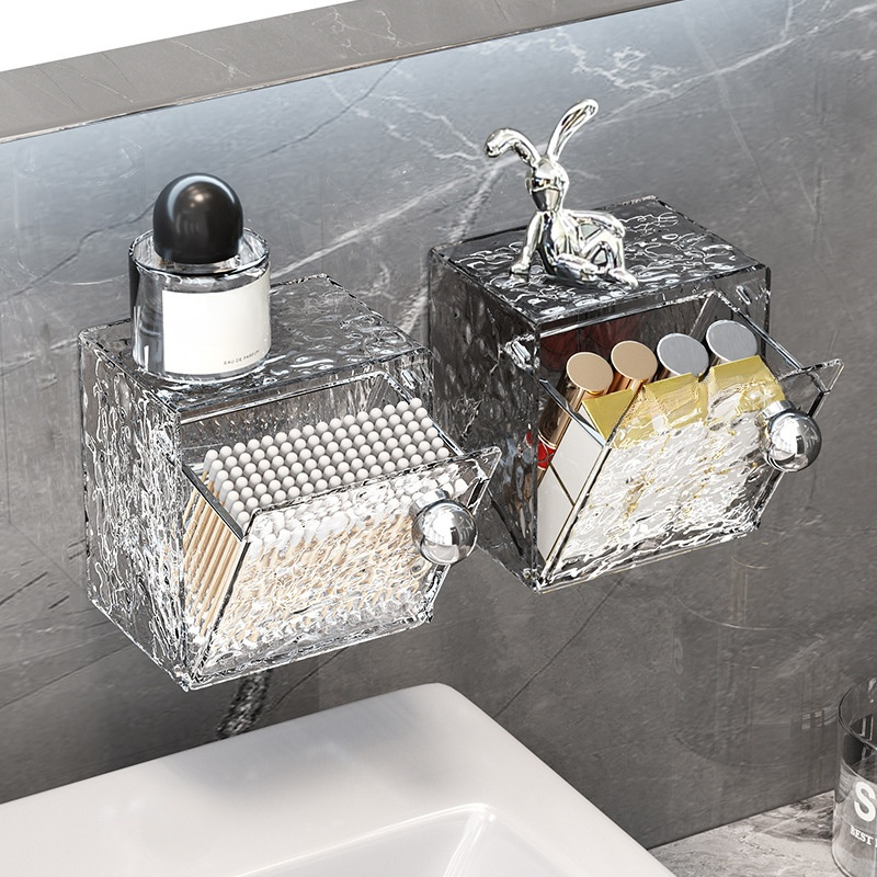 衛浴化妝棉收納壁掛翻蓋棉花棒盒