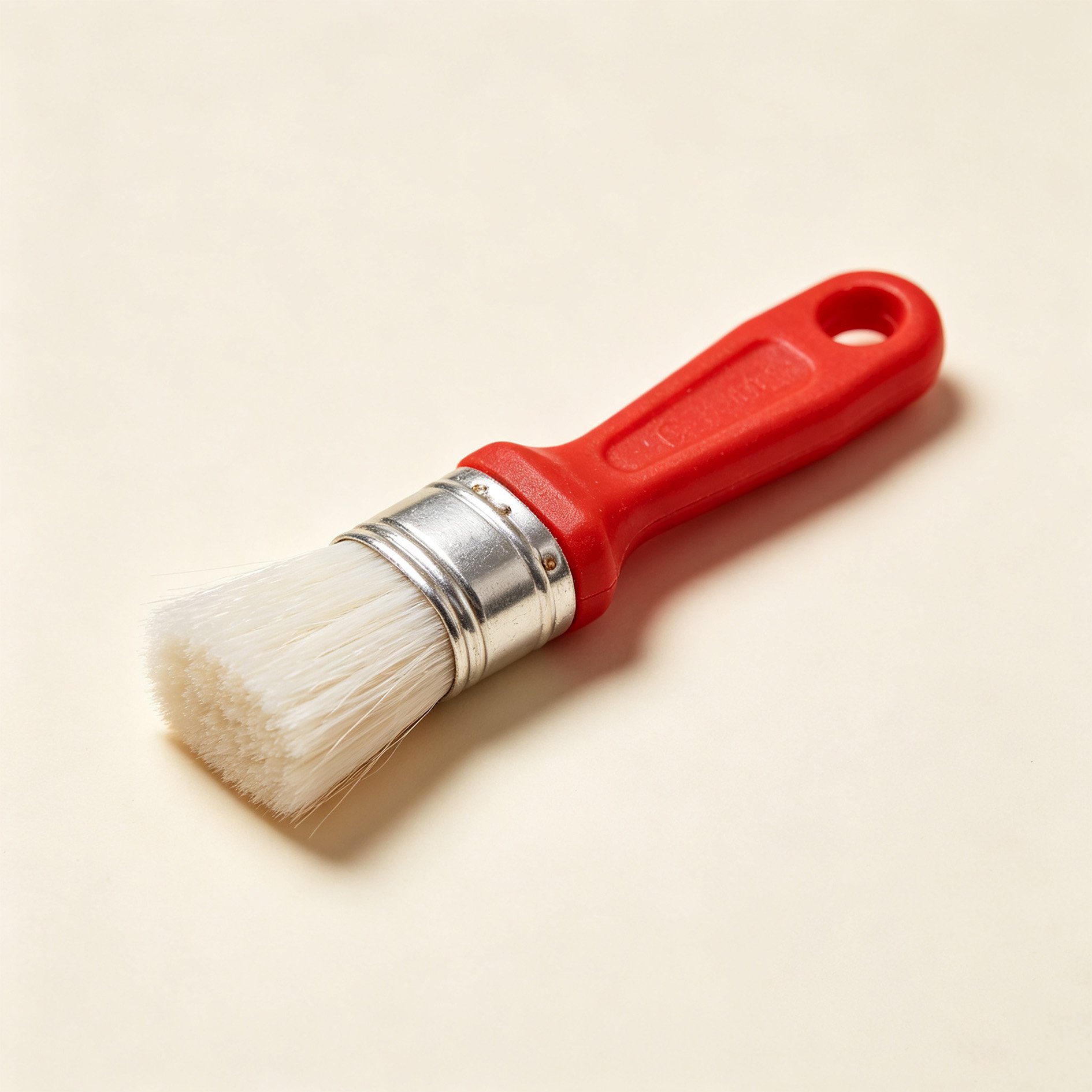 Red-handled soft-bristled dust brush on white background