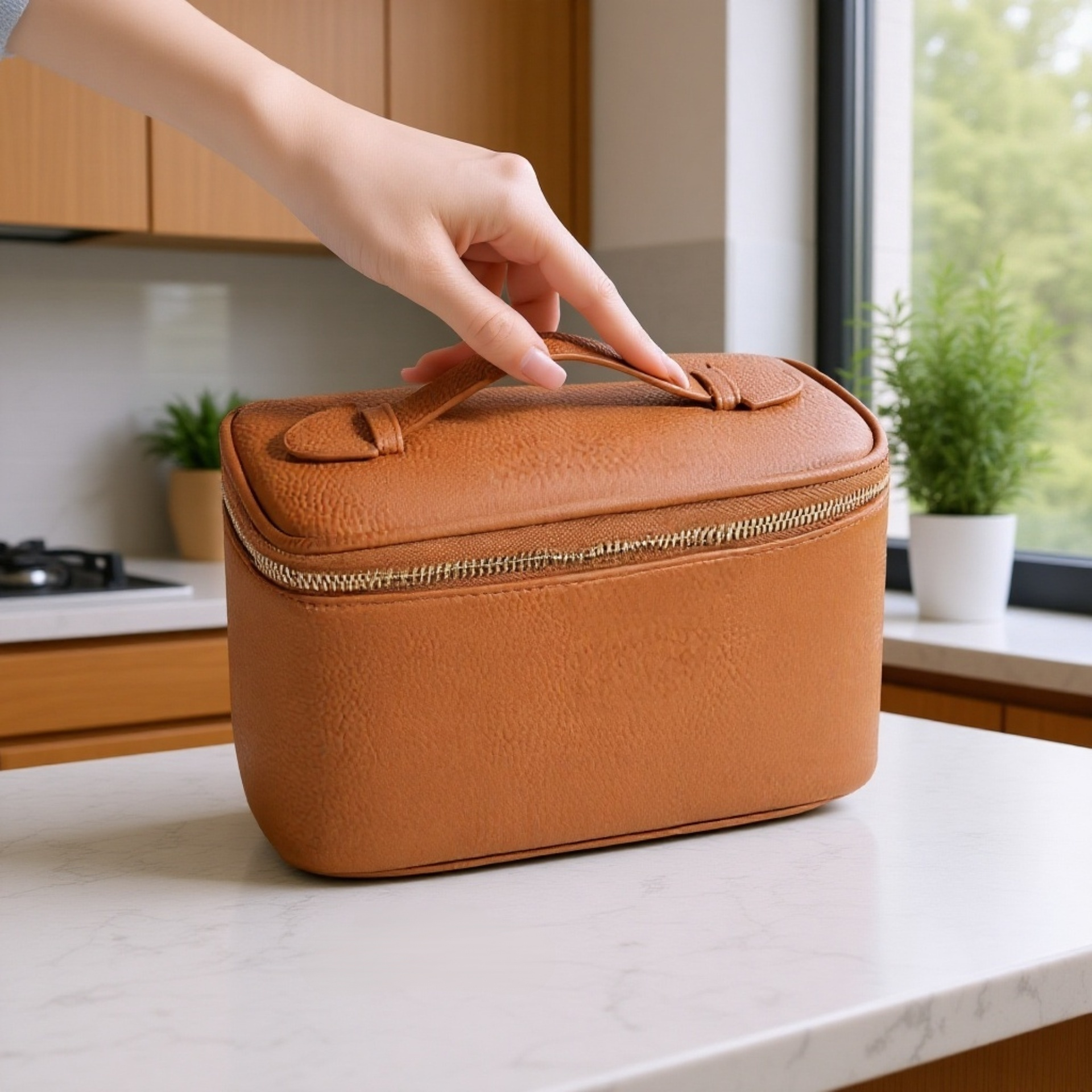 Bolsa de maquillaje de viaje de PU premium, impermeable y multifuncional