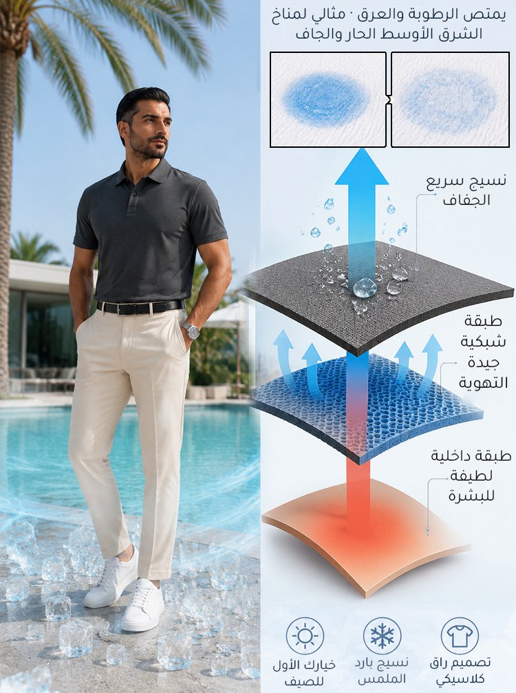 تيشيرت بولو رجالي بتصميم راق بسيط من مزيج قطن مصري وصوف