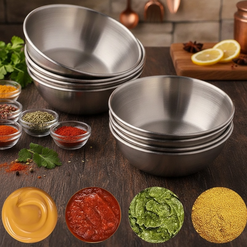 Bol à assaisonnement rond en acier inoxydable pour sauces