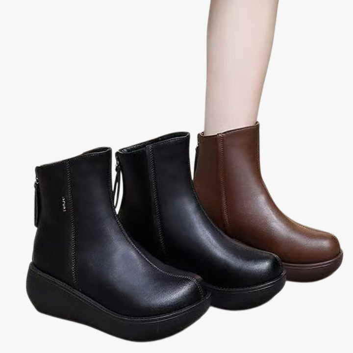 클래식 뒤 지퍼 레더 앵클