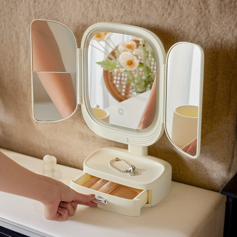 Faltbarer Schminkspiegel mit Beleuchtung und Aufbewahrungsschublade, unverzichtbar für Badezimmer