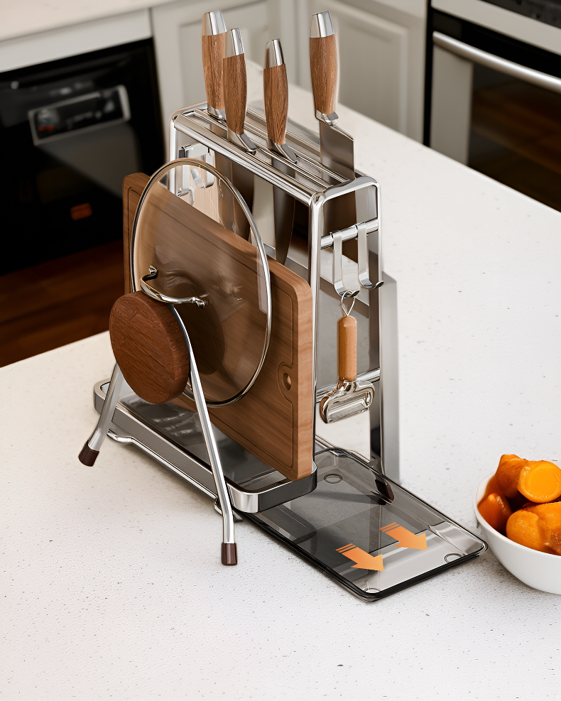 Durable stainless steel kitchen storage rack with vintage design