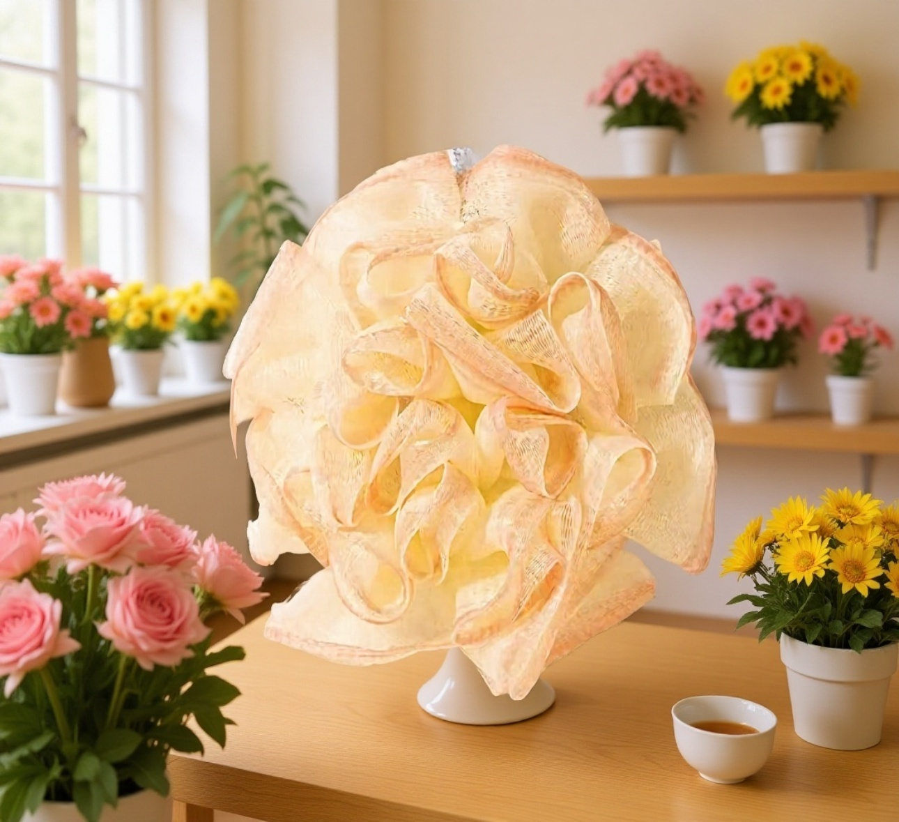 石鹸一体型バススポンジで泡立てる様子