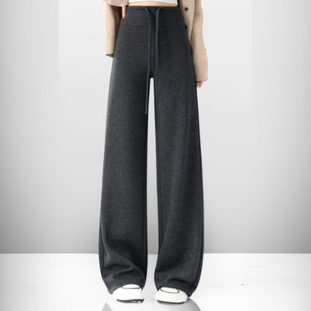 レディース カシミア ハイウエスト 厚手 ストレート レッグ パンツ