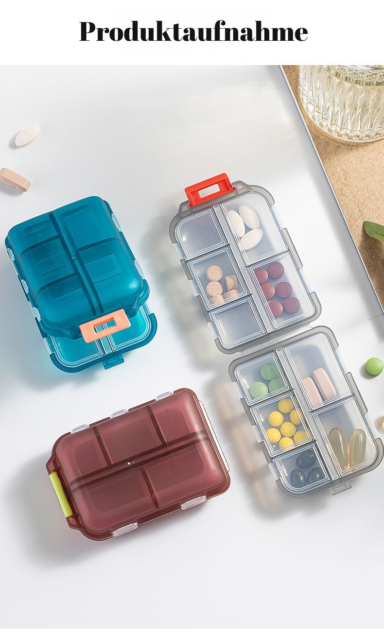 Handliche transparente Pillenbox für verschiedene Pillen