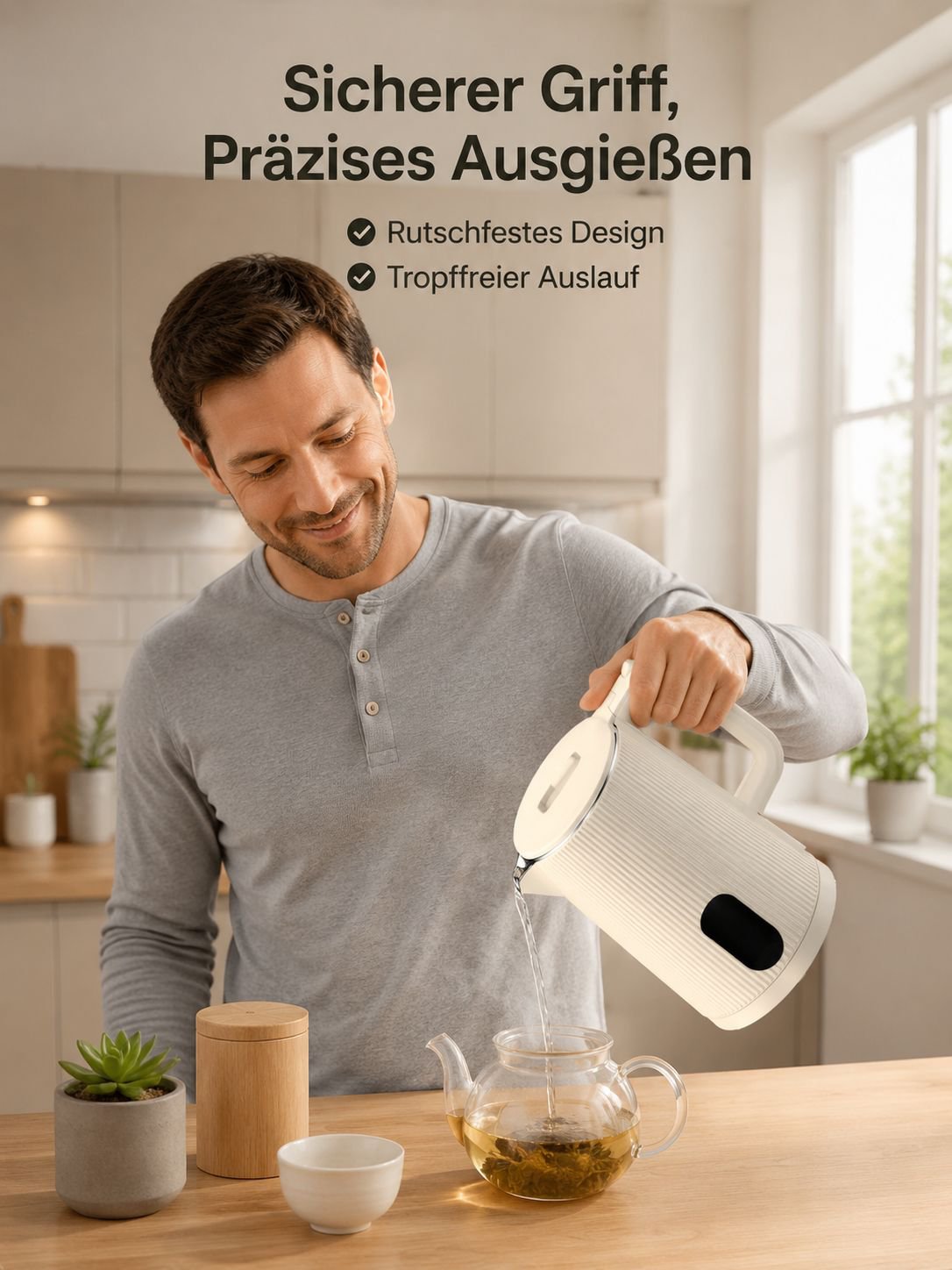 Großer Edelstahl-Wasserkocher mit Warmhaltefunktion und automatischer Abschaltung