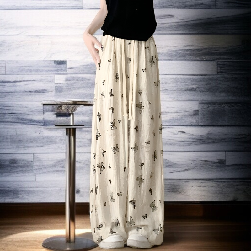 ホワイトバタフライホールヤマモトパンツレディース春秋ハイウエストワイドレッグパンツドレープパンツカジュアルダイヤモンドパンツ小さいサイズホールパンツ夏ワイドレッグパンツ
