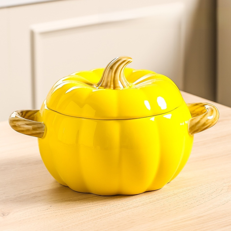 호박 모양 도자기 양손 국그릇