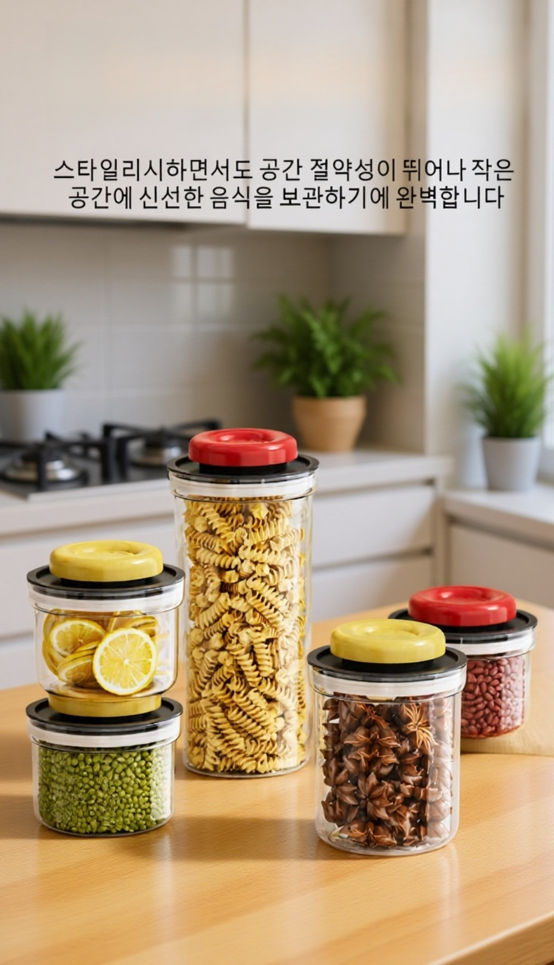 진공 밀폐용기에 곡물을 담은 모습