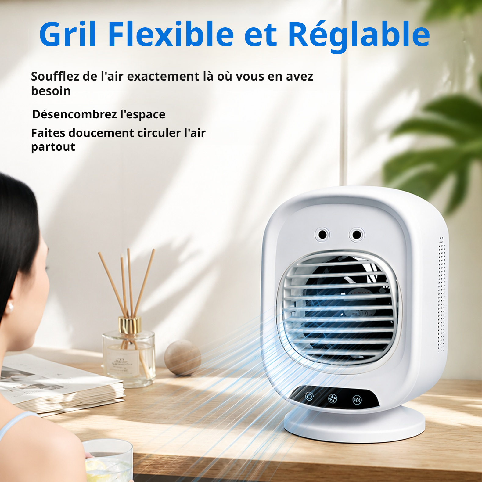 Mini ventilateur climatiseur USB rechargeable, refroidisseur d'air portable pour bureau et dortoir