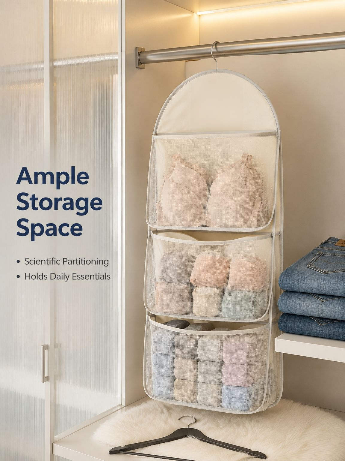 Household Visible Mesh Storage Bag Hanging Organizer for Underwear and Socks