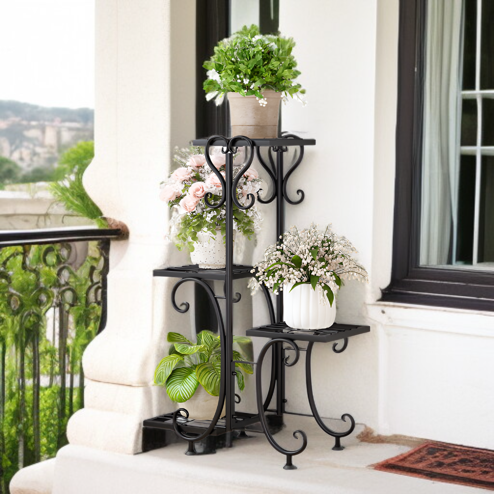 【50x80x25cm】フロアスタンド型多段式プラントスタンド、ガーデニングシェルフ、北欧風錬鉄製フラワーポットラック（6段/9段）観葉植物鑑賞用。（寝室/ブランク）
