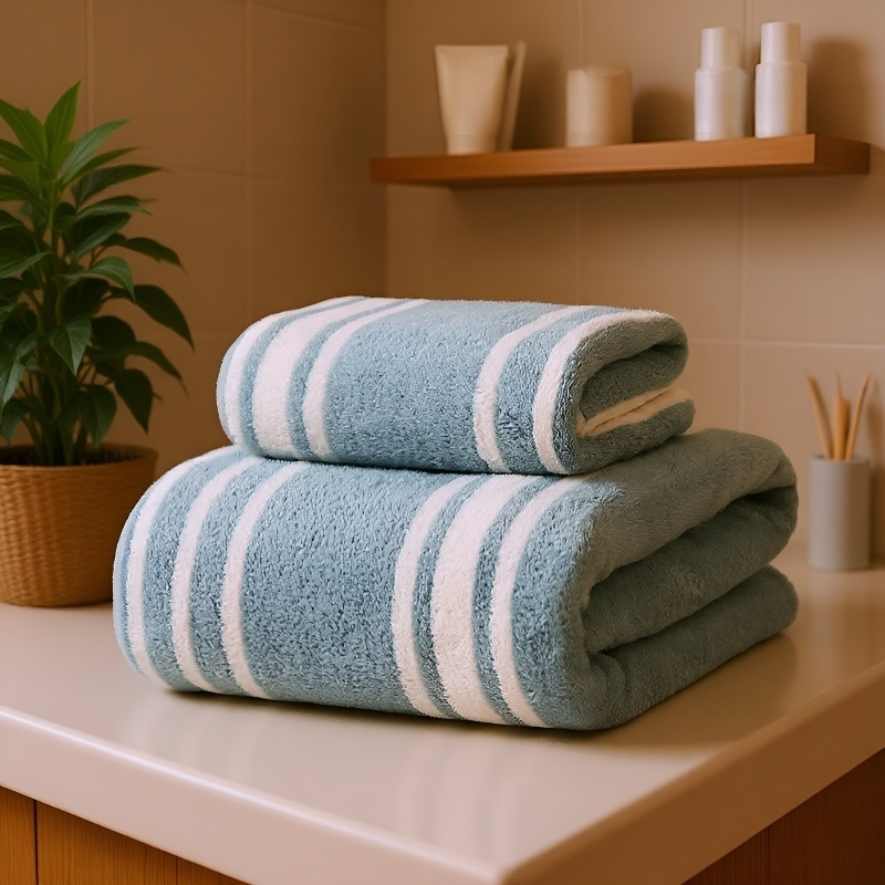 산호 플리스 스트라이프 흡수성 및 보푸라기 없는 타월