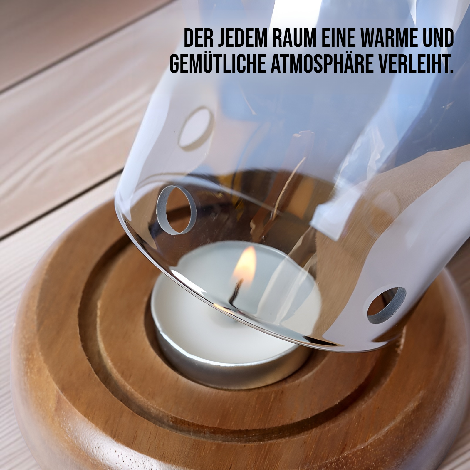 Kerzenhalter aus Holz mit Glas