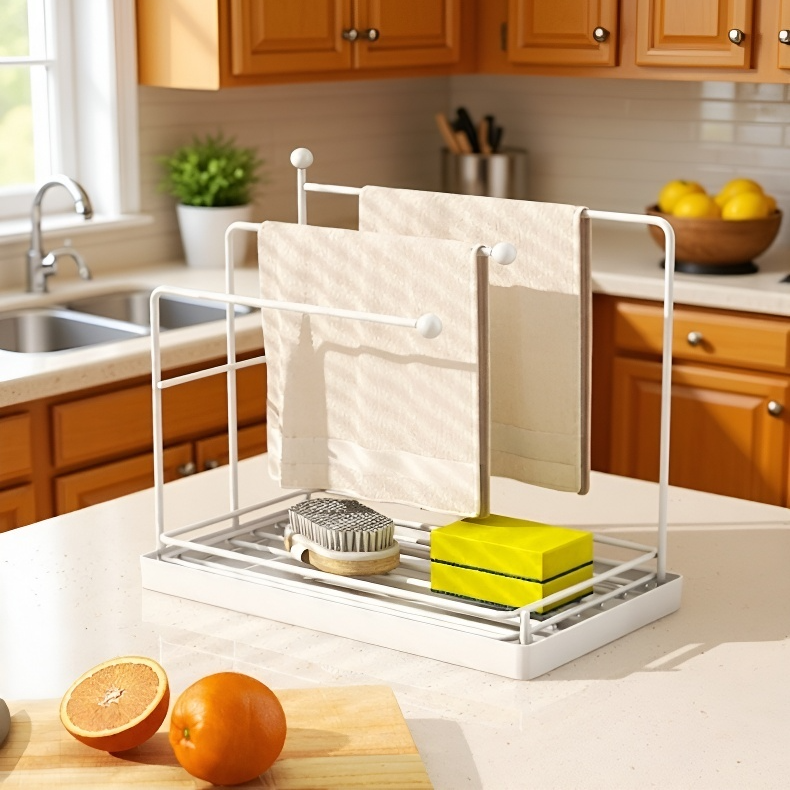 ステンレス製水切り布巾ラック・シンク用収納棚・窓辺置きラック