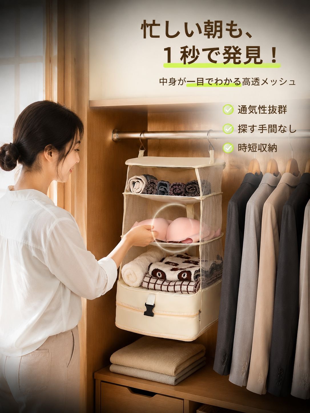 【ポータブルワードローブ】多層収納ソリューション