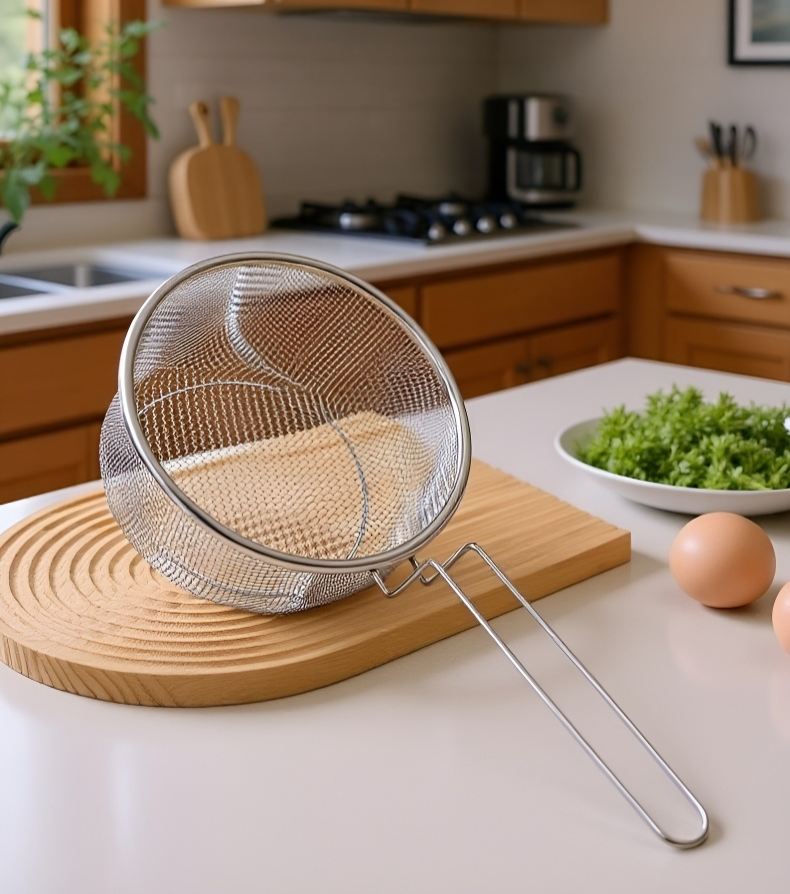 細かいメッシュでしっかり水切りできるストレーナー