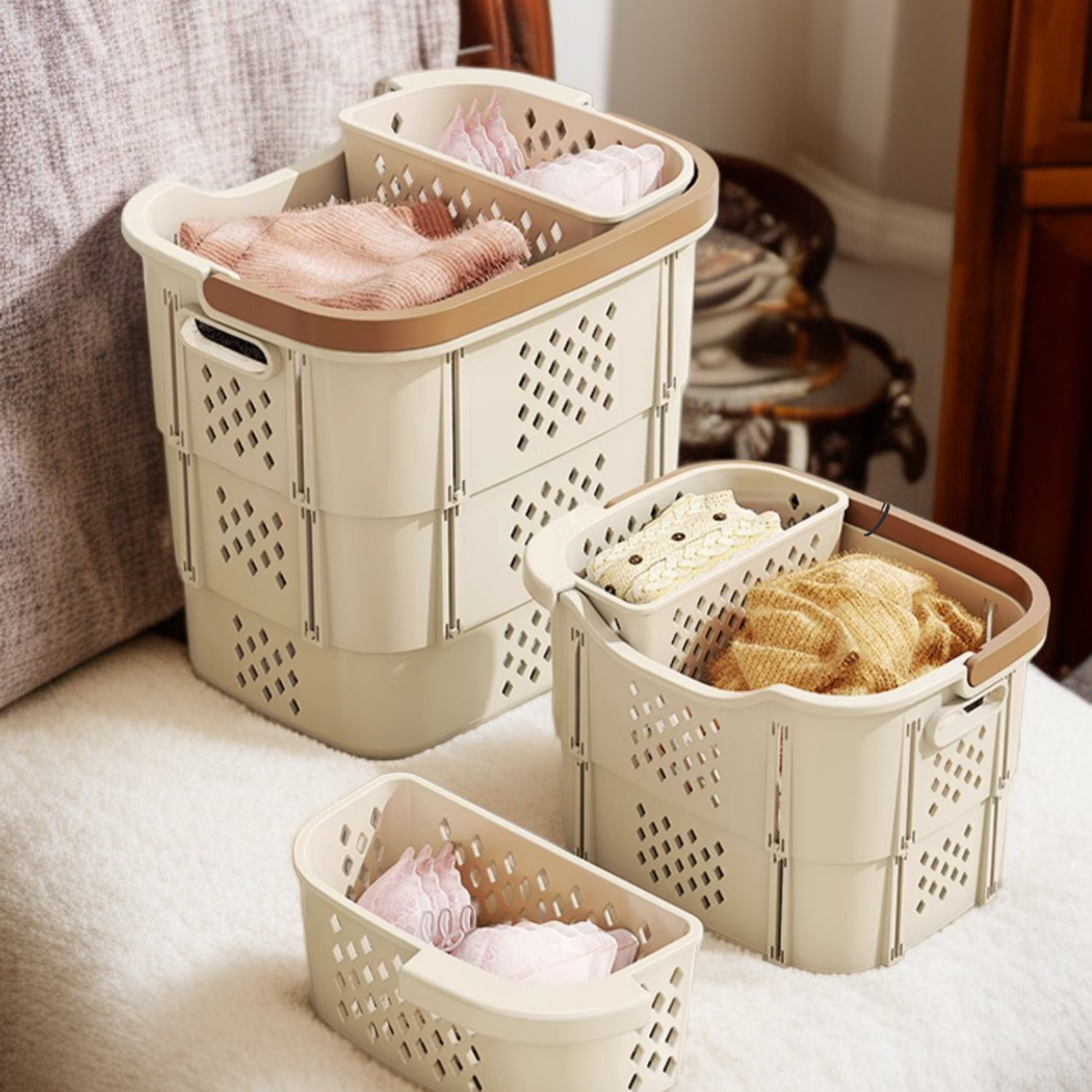 Durable multilayer storage basket for clothes