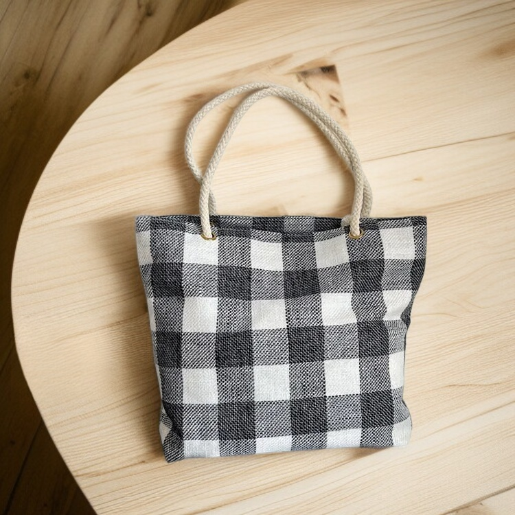 Big Plaid Canvas Tote Bag, Spacious Shoulder Handbag