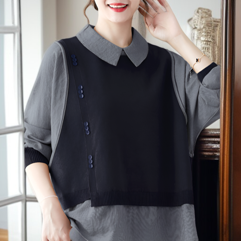 패션 셔츠 엄마 봄옷 이너 스몰 셔츠 빅사이즈 셔츠 칼라 중년 여성복 가짜 투피스 상의 통통 엄마 셔츠