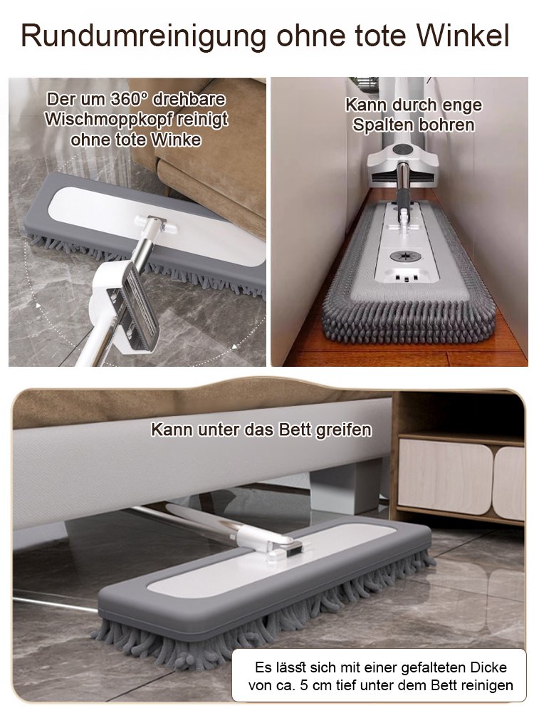 【Zeitersparnis und langlebig】Händefreier, trocken und nass verwendbarer Flachmopp