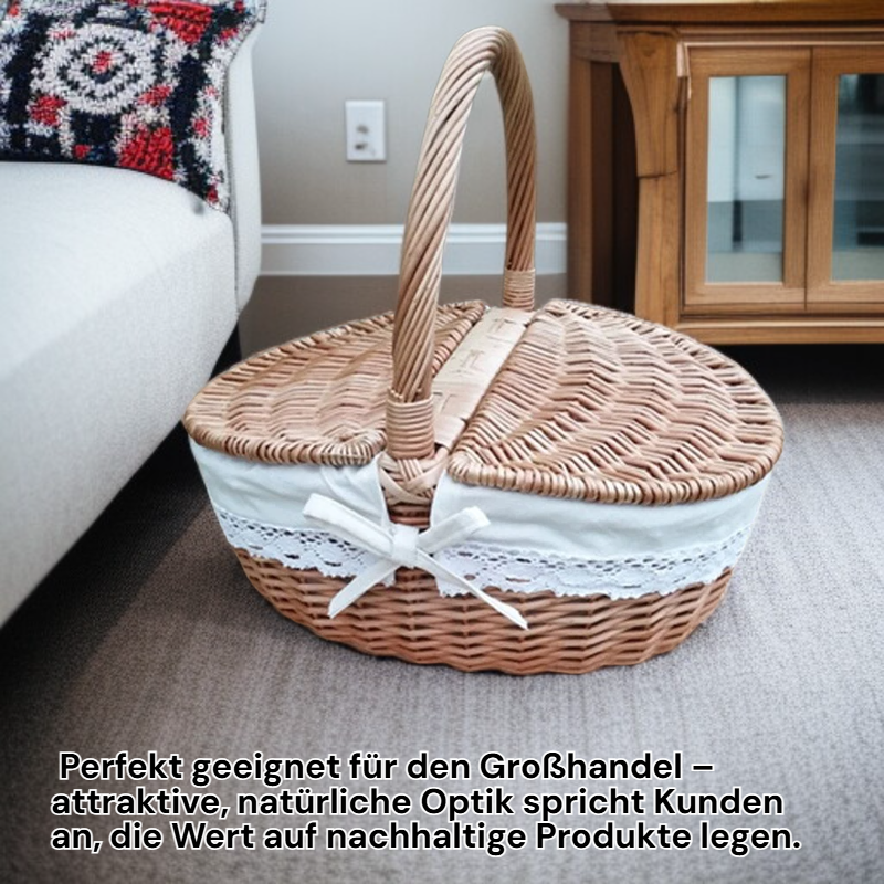 Landhaus-Rattan-Korb mit Deckel, Aufbewahrungskorb, Picknickkorb