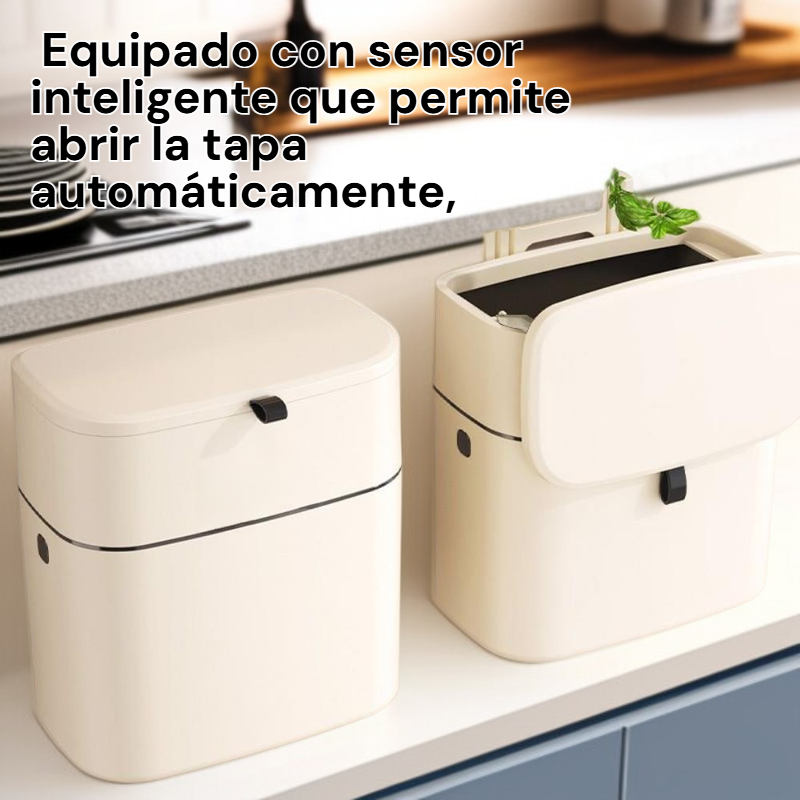 Cubo de basura inteligente con sensor, para cocina, encimera, puerta de gabinete, con tapa