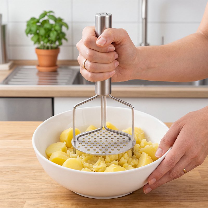 Kartoffelstampfer aus Edelstahl 430, manuelles Püreewerkzeug, Küchenhelfer
