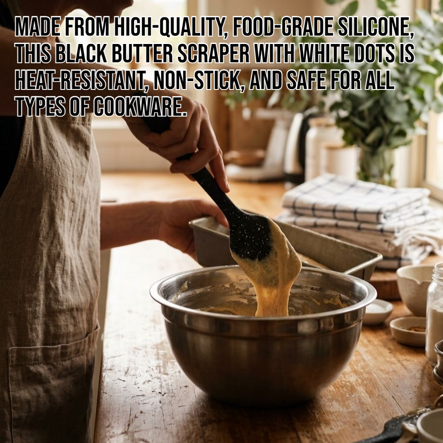 White dot silicone black butter scraper close-up