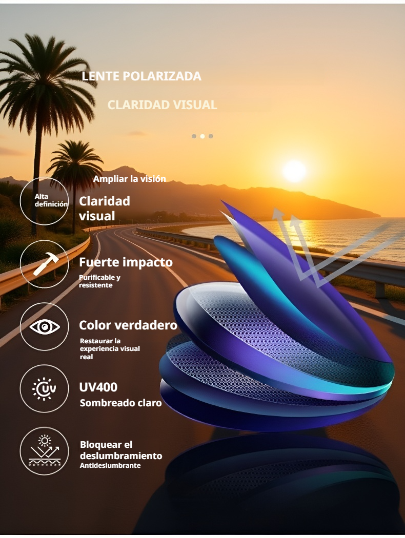 Detalle de protección UV en gafas de sol plegables