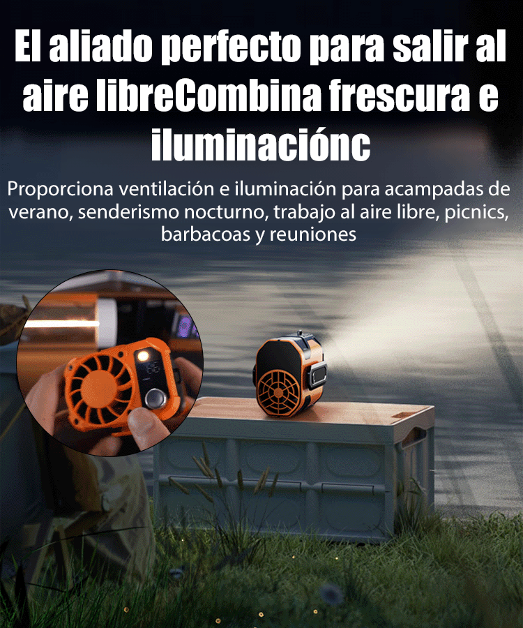 Ventilador de Cintura 3 en 1 (4000mAh): Enfriamiento Rápido 100 Velocidades + Power Bank + Linterna