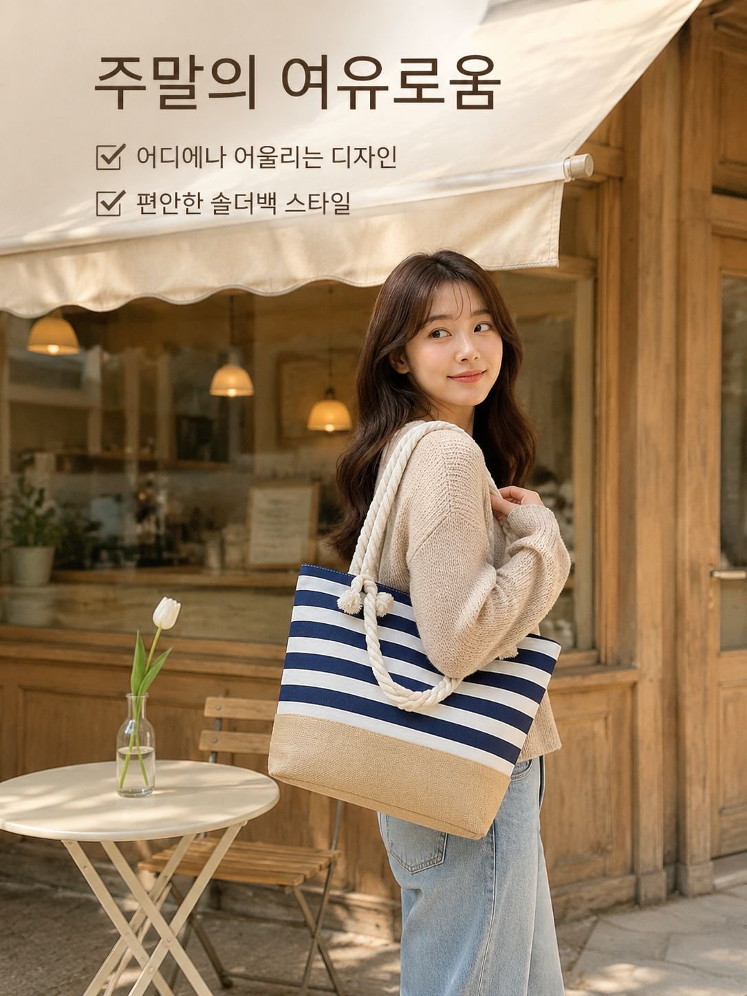 스타일리쉬 스트라이프 캔버스백 2025 토트 대용량 토트백 캐쥬얼 숄더 하이페이스 지퍼