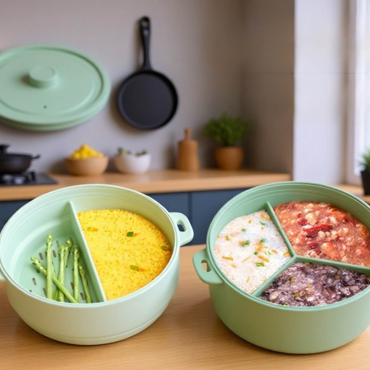 전자레인지 사용 가능한 이중 실리콘 찜기