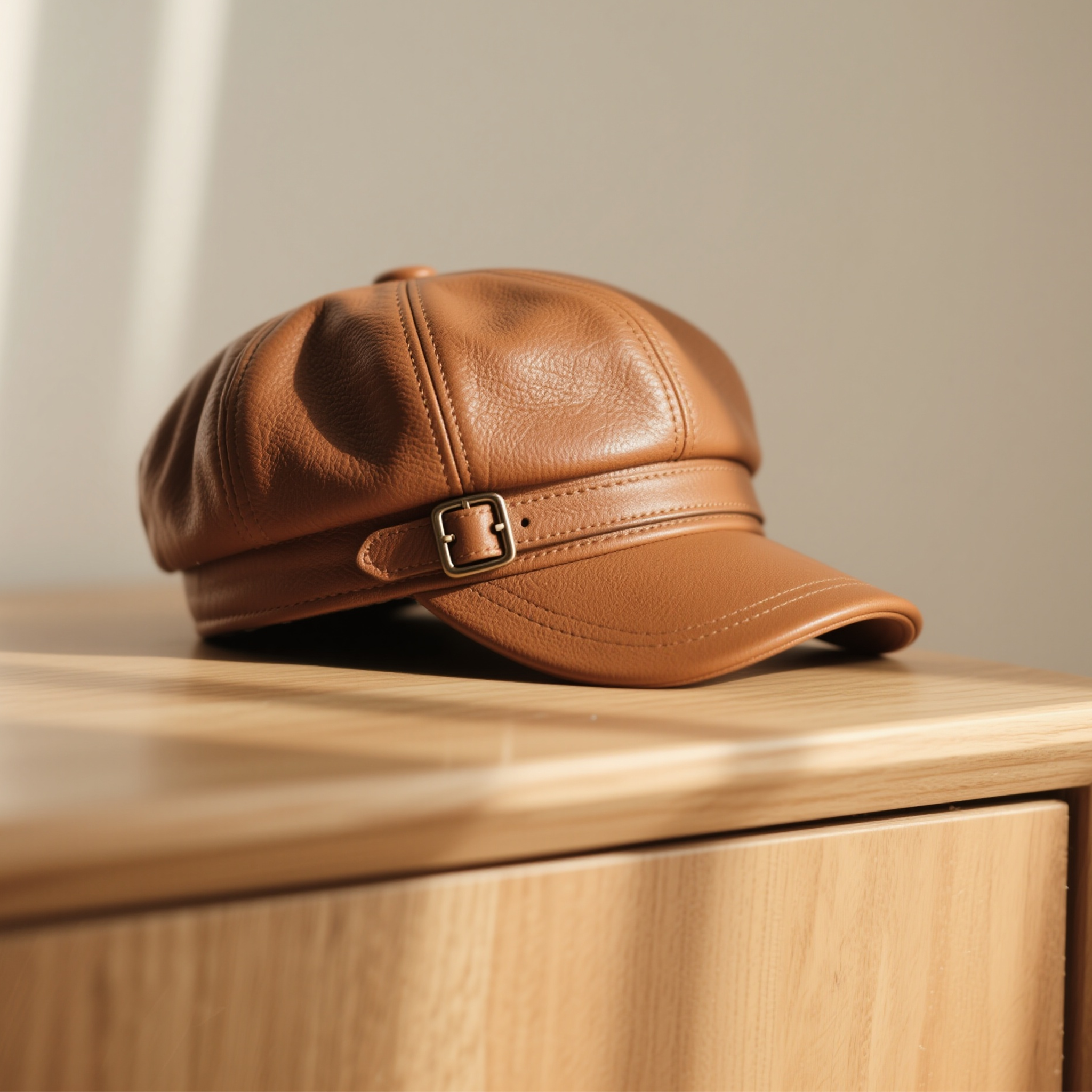 빈티지 스타일 브라운 가죽 베레모