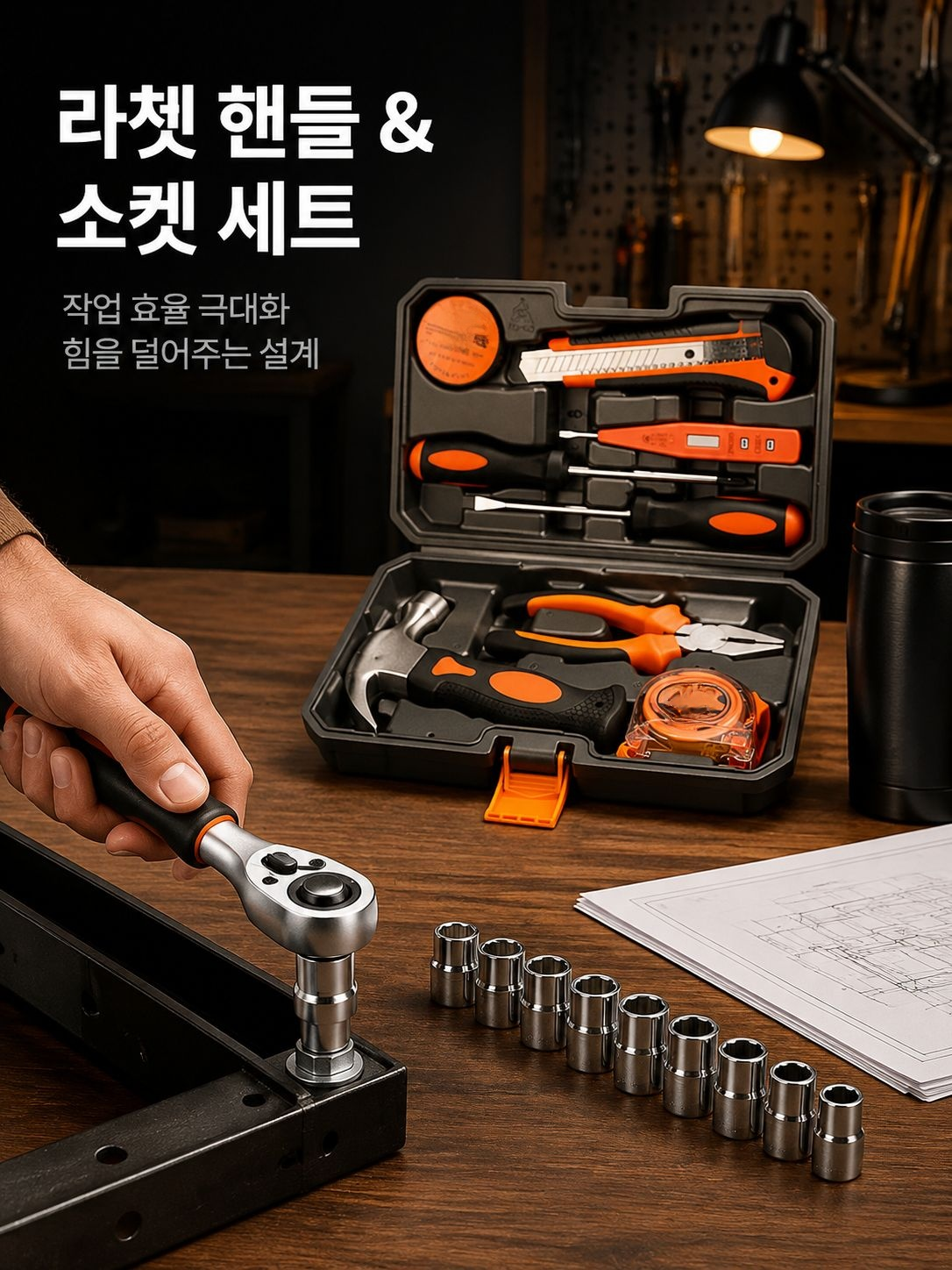 망치와 멀티미터 포함 공구 세트