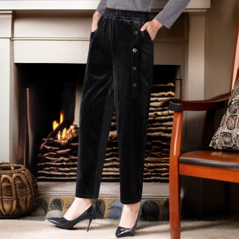 カジュアルパンツ レディース 中綿入り とろみ コーデュロイ ハイウエスト ストレートレッグ あったか ゆったり カジュアルパンツ