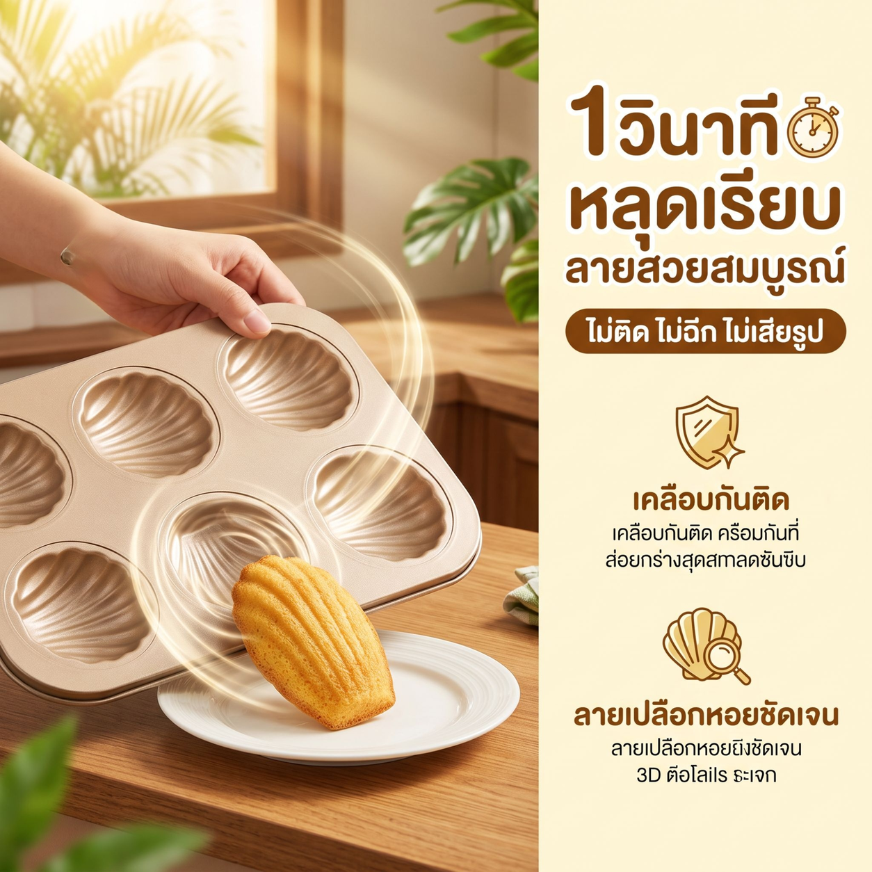 ถาดอบมาดแลนแบบลึก 12 หลุม เคลือบซิลิโคน 