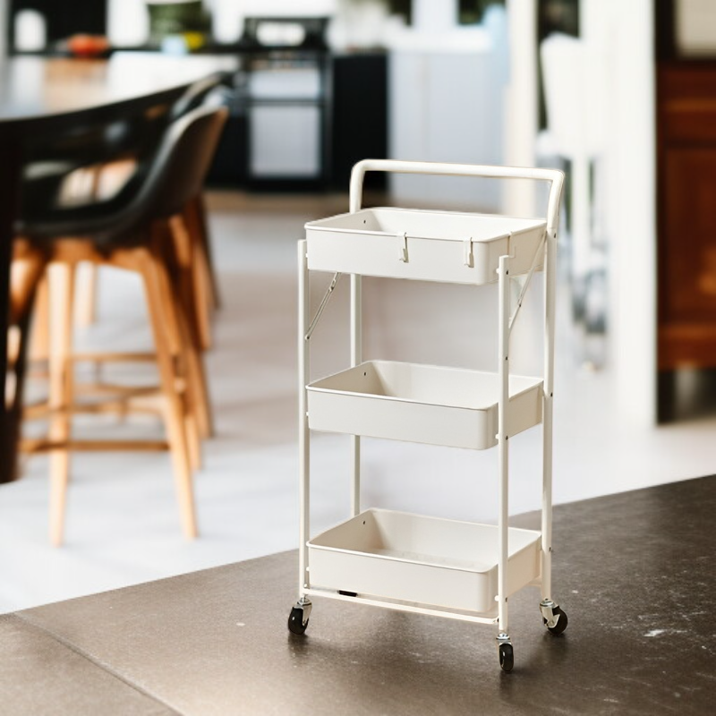 Składany wózek transportowy z rączką, biały