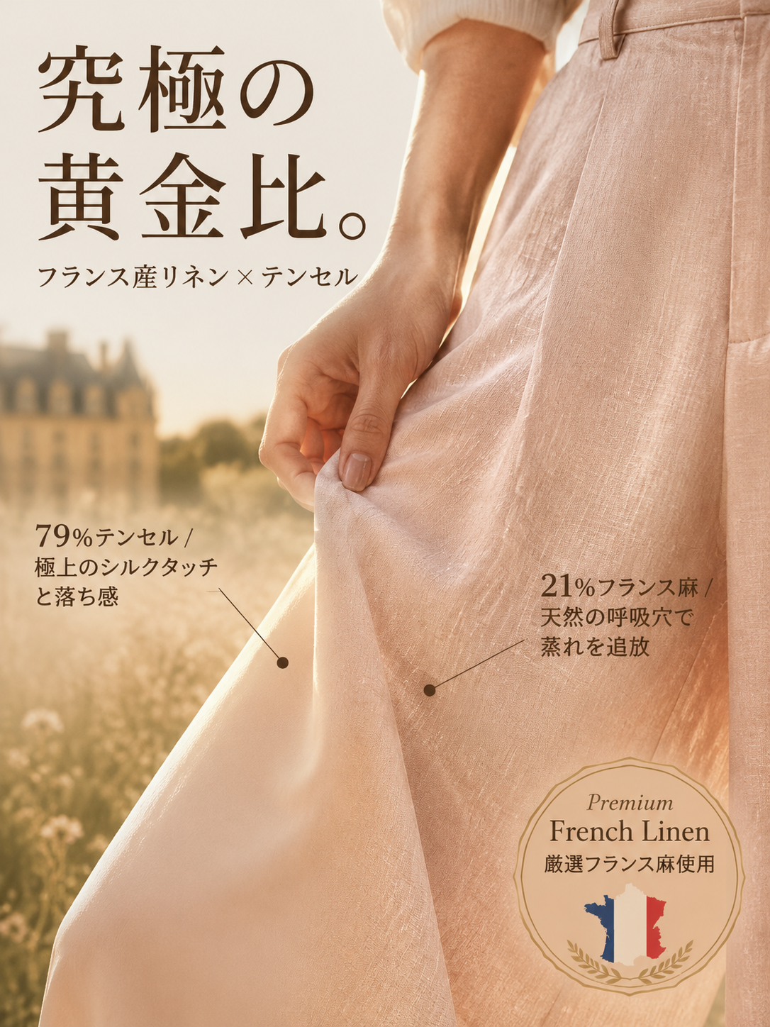 Monolly 上質テンセルリネンパンツ | 呼吸する極上素材で、ベタつく季節を快適に